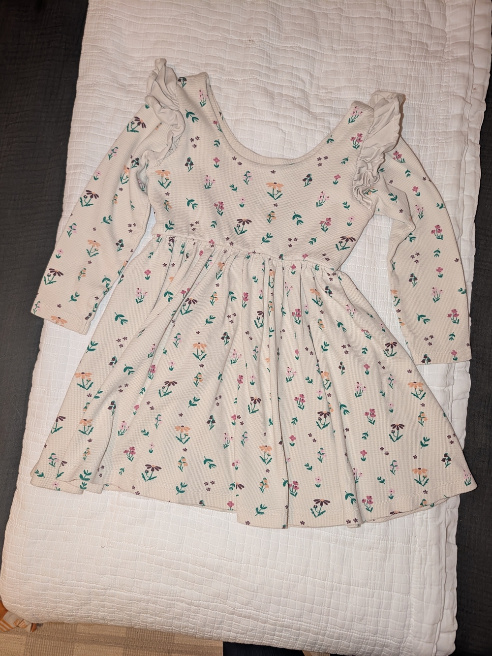 Cream Floral Ruffle Long Sleeve Dress for Girls
